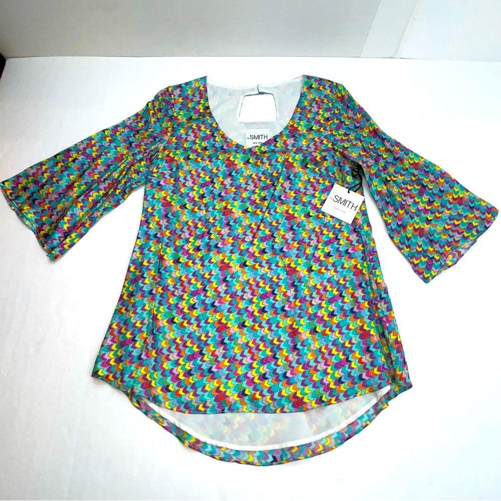 By Smith New York Perry Tunic Chevron Multicolor Top Womens Size XS Hippie NEW